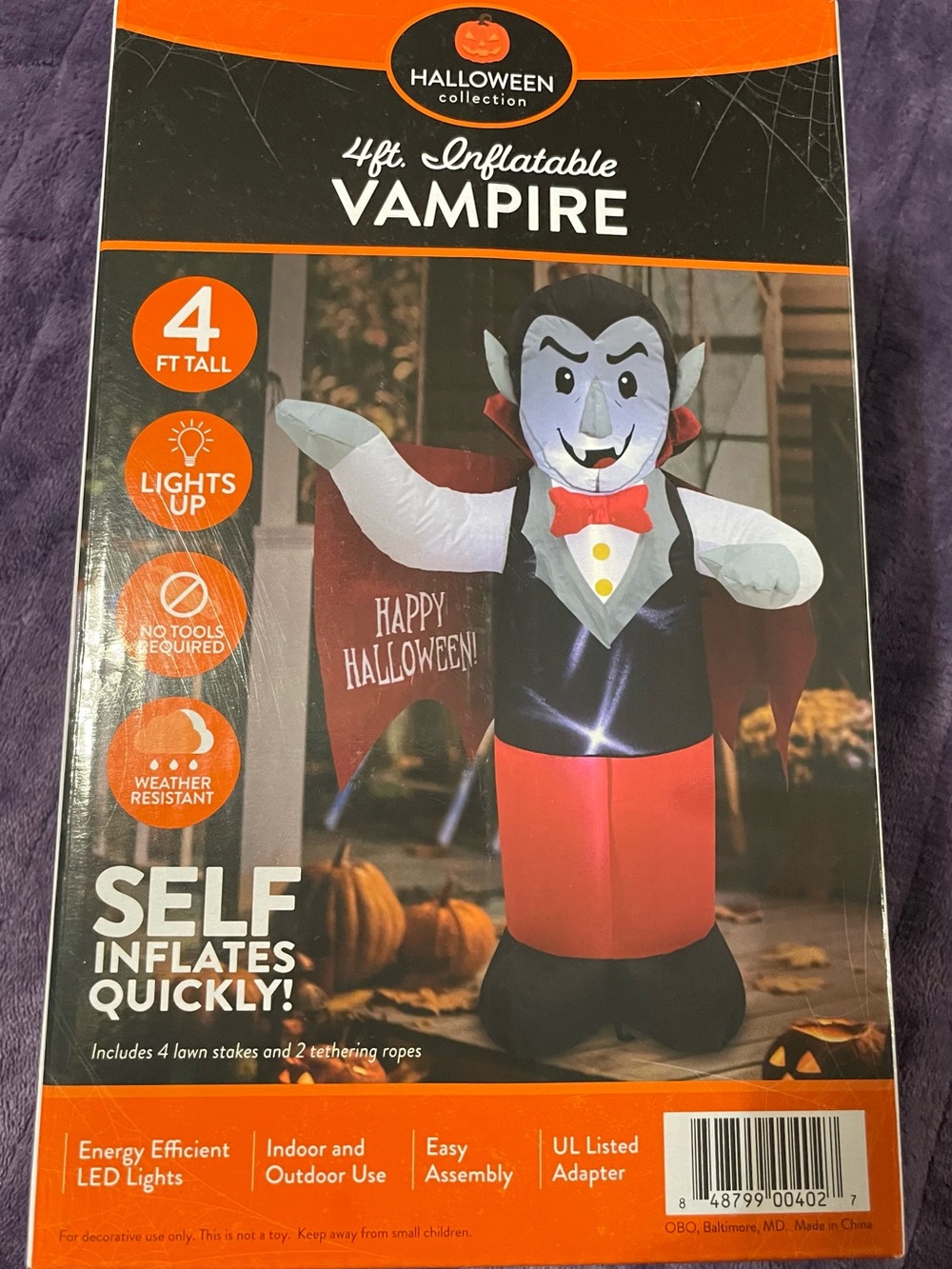 4 ft Inflatable Vampire - Red, Black & White